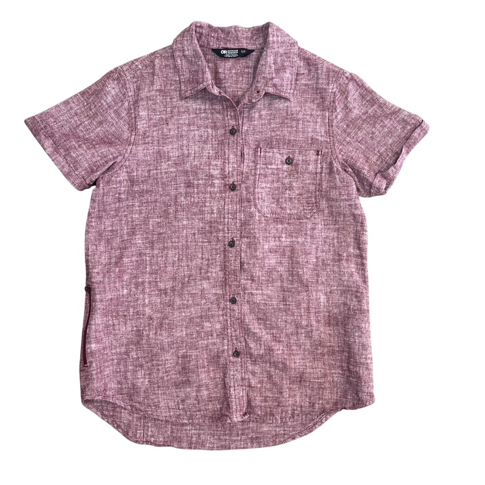 Outdoor Research Womens Hemp Cotton Short Sleeve Button Up Shirt Burgundy Small